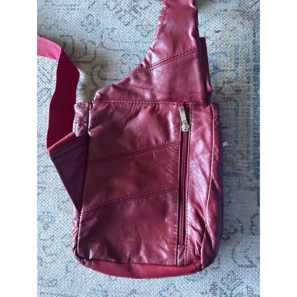 Buxton Red Leather Sling Bag Adjustable Boho Retro 70s 90s Festival Travel Soft - Picture 3 of 14